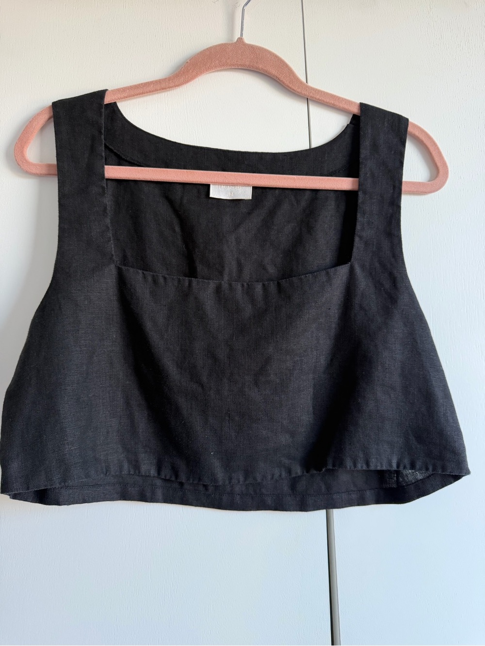 Posse Black Square-Neck Linen Crop Top